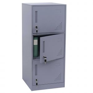 Armoire &agrave; casiers HWC-P63, armoire &agrave; casiers, armoire &agrave; casiers 3 portes, 90 x 38 x 45 cm, aciergris - Neuf