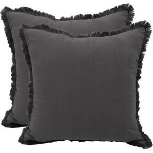 Kalanka-Lot De 2 Housses De Coussin Décoratives À Franges En Lin De Style Rustique Et Bohème Avec Pampilles Pour Chaise, Canapé, Lit, Salon, Décoration D'intérieur, 45,7 X 45,7 Cm, Gris 518-0382 - Neuf