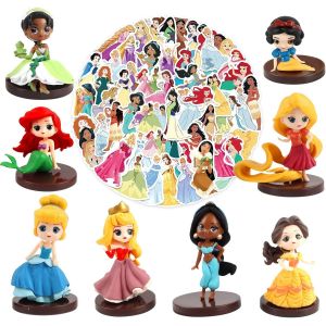 SANSH-8 Pcs Princesse Figurine, 50 Pcs Princesse Stickers, Decoration Gateau Princesse, Decoration Princesse Anniversaire, Deco Gateau Anniversaire Princesse, Topper Princesse Gateau Jouet Autocollan - Neuf
