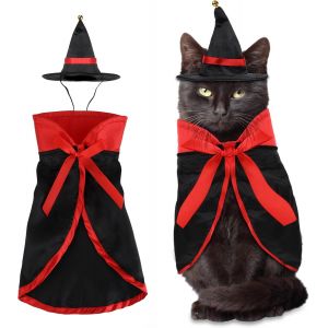 (L)Halloween Costume De Chat, Réglable Cape De Vampire Avec Le Chapeau, Halloween Chat Mercerie, Halloween Chaton Jouant Un Rôle De Costumes, Accessoires Chat, Costume D'halloween - Neuf