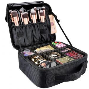 Trousse de maquillage de voyage noire de 10,4 pouces avec séparateurs ajustables - Neuf