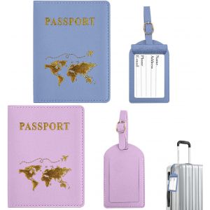 NSIECD-Lot de 4 housses de passeport et &eacute;tiquette de bagage, porte-passeport, porte-passeport, porte-valise, &eacute;tui portefeuille de voyage en cuir synth&eacute;tique pour passeport, carte de cr&eacute;dit, entrepris - Neuf