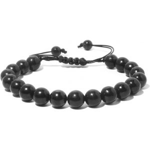 Eryi-Bracelet Shungite Pour Homme Et Femme - Bracelet Shungite Naturelle Tissé À La Main - Cordon Réglable - Bracelet De Perles Rond Noir Pour Protection En Cristal - Neuf