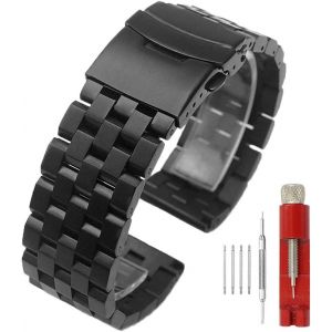 Premium Matte 5 Series Montre-Bracelet Double Verrouillage En Acier Inoxydable Bracelet En Métal De Remplacement Femmes Hommes 18mm 20mm 22mm 24mm 26mm Noir Argent Bleu Bracelet.[U2422] - Neuf
