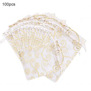 Hjlian Lot De 100 Sachets Cadeaux En Organza Pour Mariage, Savons, Pochettes A Cordon (Dore, 9 X 12 Cm) - Neuf