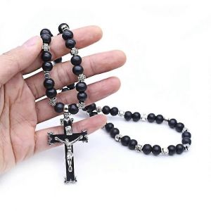 Croix Juses Pendentif Prière Chapelet Colliers De Perles En Bois Collier Chaîne De Perles Pour Hommes Bijoux Chrétiens - Neuf