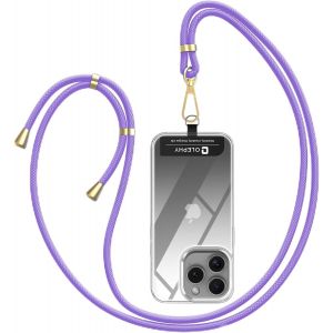 STORE-Cordon Téléphone Portable,Tour De Cou Téléphone Universelle Avec 2 Très Mince Patchs,Collier De Longe Compatible Avec La Plupart Des Coques Pour Smartphone,Violet - Neuf