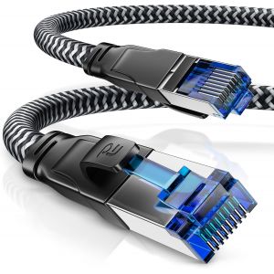 EUOP-Csl - Câble Réseau Cat.8 40 Gbits - 10 M - Gaine En Coton - Câble Réseau Lan Rj45 - Câble Ethernet Cat 8 Gigabit - Vitesse 40 000 Mbits - Blindage S/Ftp Pimf - Noir - Neuf