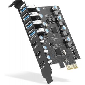 NUEK-Carte D'Extension Usb 3.0 Pcie 7 Ports(4A +3C),Adaptateur Pci-E X1 Vers Usb A 5 Gbit/S Pci Express Convertisseur De Concentrateur Usb3 Interne Pour Pc De Bureau Windows Xp/Vista 7/8/8.1 Mac Os - Neuf