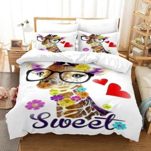 Parure De Lit Avec Housse De Couette 3d Motif Animaux Africains, Girafe Et Coucher De Soleil, Couvre-Lit En Microfibre Pour Garcon S Et Filles - Neuf
