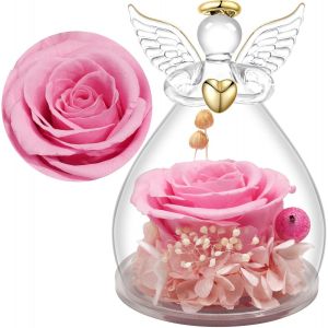 Rose Eternelle Cadeau Maman Noel,Ange Gardien en Verre avec Fleur Eternelle Cadeau Noel Femme Mamie Amie Anniversaire No&euml;l Saint Valentin Femme F&ecirc;te des M&egrave;res - Neuf