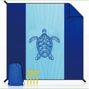 Couverture De Plage Xxl 210 X 200 Cm, Tapis De Pique-Nique, Doux Et Résistant, Imperméable, Sans Sable, Léger Et Portable, Idéal Pour Le Camping En Voyage, La Plage, La Tortue - Neuf