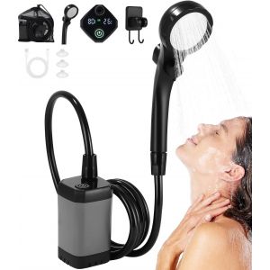 Letnerny-Douche Portable Camping,Pompe Rechargeable Avec Affichage Num&eacute;rique Intelligent Avec Affichage Led,Pommeau De Douche R&eacute;glable,Pommeau De Douche Avec Seau Pliable Pour Camping Randonn&eacute;e - Neuf