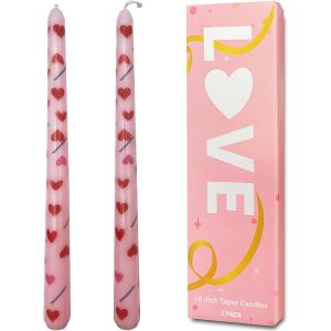 Lot De 2 Bougies Coniques Roses De 25,4 Cm Pour Laaint-Valentin, Non Parfum&eacute;es Avec Motifs De Coeurs, Bougies Deaint-Valentin - Neuf