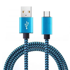 C&acirc;ble Usb Type C En Nylon Tress&eacute; Pour Recharge Rapide, Cordon De Chargeur Pour T&eacute;l&eacute;phone Portable, Samsung, Huawei, Android, 1m, 2m, 3m, Division De Date 2.4a Bleu 1m - Neuf