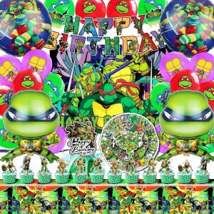 ChicSlick-Kit Décoration Anniversaire Tortue - 100 Pcs Ballons, Nappe, Toile De Fond, Décoration Gâteau - Ballon Gonflable Tortue[X897] - Neuf
