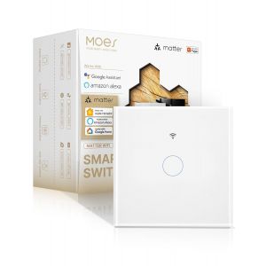 CHECARZHN--NO1-Interrupteur Tactile Intelligent Matter Wi-Fi, Synchronisation Bidirectionnelle, Fil Neutre Requis, Compatible Avec Alexa/Apple Home/Google Home/Smartthings, Contrôle Par Tuya, 1 Gang - Neuf