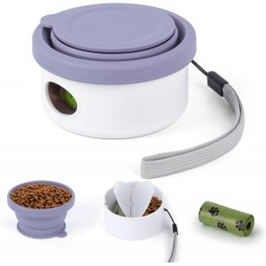 Cmws-Gamelles Pliables 3 En 1 Pour Chien, Gamelles De Voyage En Silicone Avec Sacs &Agrave; D&eacute;jections Canines, Gamelles Pliables Multifonctions Pour Promenades, Randonn&eacute;es Et Voyages, Violet - Neuf