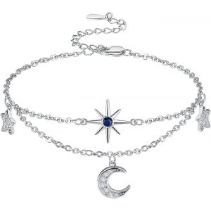 Bracelets Inspirants &Eacute;toiles Et Lune Bracelets Boussole Bracelet En Argent Sterling Pour Femme Demi-Lune Bijoux Graduation Cadeau D'amiti&eacute;,Argent Sterling - Neuf