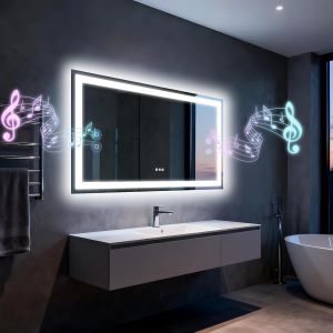 SUBZONAL-Miroir de salle de bain LED avec lumi&egrave;res120x70cm, double haut-parleur Bluetooth, anti-bu&eacute;e, 3 temp&eacute;ratures de couleur, luminosit&eacute; &agrave; intensit&eacute; variable, fonction m&eacute;moire, &eacute;tanche, support mu - Neuf