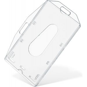 KALANKA-Porte Badge Vertical et Horizontal à une carte avec fente pour le pouce Protecteur de boîtier PC transparent rigide pour ID d'école de bureau Cartes de crédit Licences Passes, Lot de 5 - Neuf