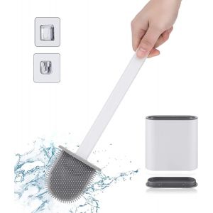 KGABERY-Brosse De Toilette,Brosse Wc Silicone¿Brosse De Toilette Avec Support,Ensemble De Porte-Brosse De Toilettesalle De Bain Murale/Verticale,Blanc - Neuf