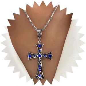 Kal-Collier Pendentif Croix Rubis Punk Collier Croix En Cristal Rouge Collier Ras Du Cou Croix Rubis Cz Collier Cha&icirc;ne En Strass Argent Bijoux Pour Femmes Et Filles - Neuf