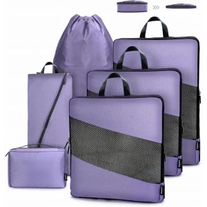 nzqaf-Rangement Valise Ultraléger Organisateur Valise Compression, Extensible Voyage Packing Cubes Compression Sac Organiseurs de Bagage, Organisateur Valise Compressible (Violet, 6 Pièces) - Neuf