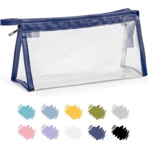 Trousse Scolaire, Trousse Transparente Scolaire Garcon et Fille, Trousse Toilette Transparente Hommes, Femmes, Pochette Maquillage de Voyage, Trousse Ecole, Pencil Case Bleu Marine x 1 - Neuf