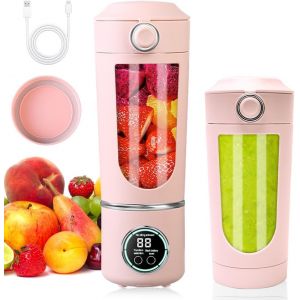 Mini Mixeur Portable 700 Ml Avec 12 Lames En Acier Inoxydable Et Affichage Num&eacute;rique, Rechargeable, Pour Voyage, Fitness, Cuisine (Rose) - Neuf