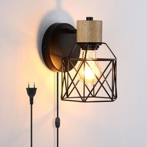 Applique Murale Int&eacute;rieure Avec Dimmable Interrupteur,Lampe Murale Vintage Avec Prise,Appliques M&eacute;tal Cage Industrielles E27 Pour Couloir Chambre - Neuf