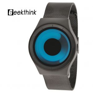 Montre A Quartz Geekthink Sans Aiguilles, Bracelet En Acier Inoxydable, Boitier Rond, Montre-Bracelet Noire Et Bleue Tourbillonnante - Neuf