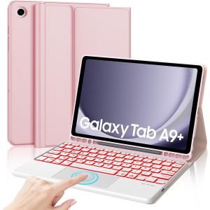 Étui Clavier Pour Samsung Galaxy Tab A9 Plus 11 Pouces 2023, 7 Couleurs Rétroéclairées Magnétique Amovible Coque Avec Pavé Tactile, Samsung Tab A9 + Azerty Français Clavier Coque, Rose - Neuf