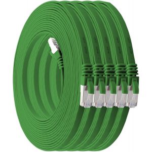 0,5 M - Vert - Lot De 5 C&acirc;bles R&eacute;seau Plats Cat7 C&acirc;ble Brut Cat 7 C&acirc;ble Ruban Gigabit Lan (10gbit/S) C&acirc;ble D'installation C&acirc;ble Patch Plat Mince Fiche Rj 45 Cat6a - Neuf