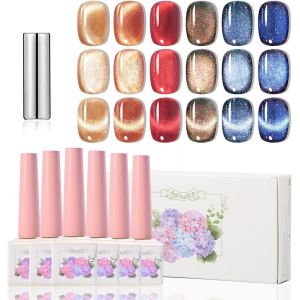 12ml Kit De Vernis &Agrave; Ongles En Gel ?Il De Chat 6 Pi&egrave;ces Avec B&acirc;ton Magn&eacute;tique, Paillettes Holographiques Vernis &Agrave; Ongles Gel Uv Led Pour Salon De Manucure (Conte De F&eacute;es De La Pierre D'ambre) - Neuf