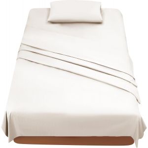 Tzf-Parure De Lit 90x190/200 3 Pièces En Microfibre - Drap Housse 90x200 Cm - Drap Plat 1 Personne 160x280 Cm - 1 Taie D'oreiller 50x80 - Beige - Neuf