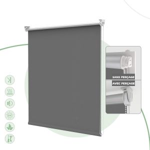 Store Enrouleur Occultant Isolant Thermique Opaque, Rideau, Fixation Avec Ou Sans Per&ccedil;age, 55 X 110 Cm (Largeur Du Tissu 51 Cm), Gris Fonc&eacute; - Neuf