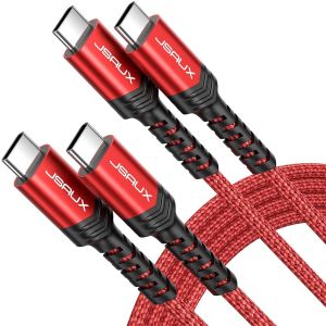 JGD-C&acirc;ble USB C vers USB C 100W/5A (Lot de 2, 1m+1m), C&acirc;ble de Charge Rapide Compatible avec iPhone 17 16 Pro Max Samsung Galaxy S25 S24 MacBook iPad Air Pro CarPlay - Rouge - Neuf
