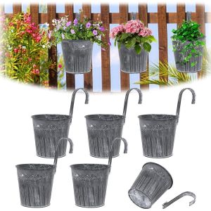 ERYI-Lot De 5 Pots Suspendus De Balcon Pour Plantes Fleurs Pot Suspendu Herbes En Fer Seau À Fleurs Avec Crochet Vintage Plantes Artificielles Décoratives Succulentes Seau Imprimé Fleur En Pot - Neuf