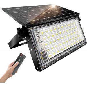 Lampe Solaire Exterieur 50w, Led Projecteurs Solaires Ip65 &Eacute;tanche Avec T&eacute;l&eacute;commande Dimmable, Lampe De S&eacute;curit&eacute; Solaire Pour Porche, Patio, Cour, Garage - Neuf