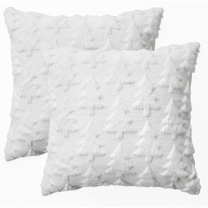 Slep-Lot De 2 Housses De Coussin Décoratives En Fausse Fourrure De Pin, Blanc, 50 X 50 Cm, Pour L'hiver, La Chambre À Coucher - Neuf