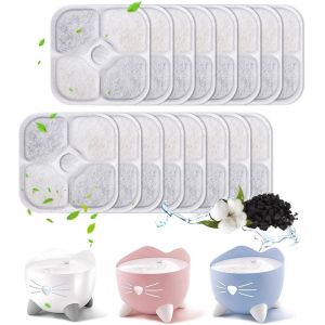 Filtre Fontaine Chat, 16 Packs Filtres De Rechange Pour Fontaine À Eau Filtre, Pour Fontaine À Eau Pour Chat 2,5 Lavec Résine Activée Au Carbone Trois Couches Système De Filtration. - Neuf
