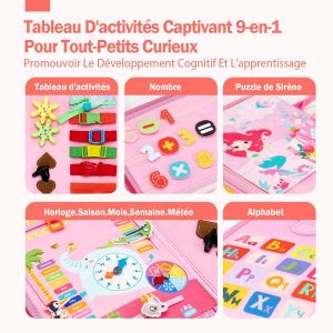 Busy Board Montessori Unicorn Toy for Children 2 3 4 5 Years,9 in 1 Activity and Development Toys Gift for Child Girl 2 3 4 5 6 Years Old - Neuf