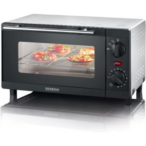 NouvelHorizonstore-SEVERIN Mini-Four 9 L avec grille et plaque de cuisson incluses, Four posable 800 W design simple et &eacute;l&eacute;gant, Mini-four &eacute;lectrique avec minuteur 60 min, Noir/Inox, TO 2052 - Neuf