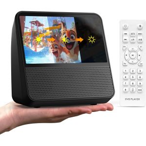 MEVRONISSHOP-Lecteur DVD Portable Batterie 4000mAh Int&eacute;gr&eacute; (Autonomie > 6h), Bluetooth/USB/AV, Luminosit&eacute; R&eacute;glable, R&eacute;gion Libre, Id&eacute;al pour TV, Voyages, Voiture (Noir) - Neuf