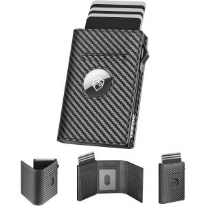 Airtag Porte Carte Homme Slim Portefeuille Homme Pop Up Pour 10 À 12 Cartes, Portefeuilles Et Porte-Cartes Magnétique Avec Blocage Rfid & Monnaie Zippée Fenêtre D'Identification (Noir) - Neuf