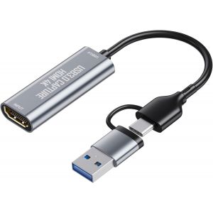 CFRY-Carte de Capture vidéo HDMI 4K, Carte de Capture HDMI vers USB 3.0/USB C pour Streaming/Nintendo Switch/PS3/PS4/YouTube/Xbox/appareil Photo/PC/OBS - Neuf