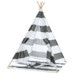 Tente Tipi Pour Enfants Avec Poteaux En Bois Id&eacute;al Chambre Salle De Jeux D&eacute;coration Gris Ray&eacute; 10_0009006 - Neuf