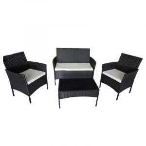 Salon De Jardin 4 Pi&egrave;ces R&eacute;sine Tress&eacute;e Noir - Neuf