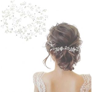 Kal-50cm Accessoires De Cheveux Mariage, Serre-Têtes Mariage Accessoires De Cheveux Fil Métallique Accessoires De Cheveux Bridal Pearl Rhinestone Silver Flower Hair Bands - Neuf